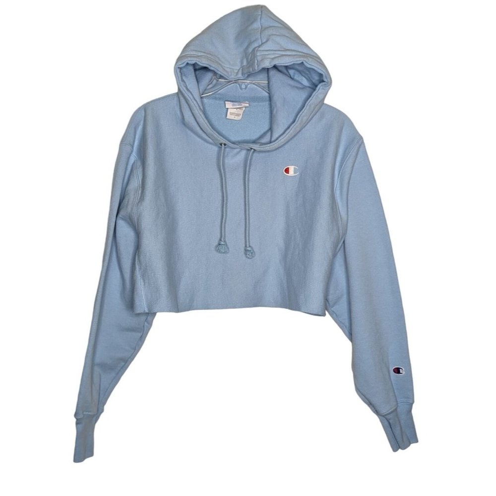 Champion Reverse Weave cropped pullover hoodie light blue Sweatshirt size M